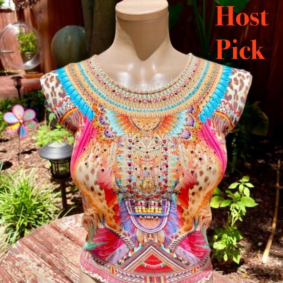 Auc CAMILLA CRYSTAL EMBELLISHED CROPPED TOP - Picture 1 of 13